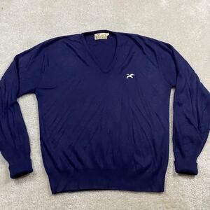 VTG Outward Bound Sweater Mens L Blue V Neck Knit Duck USA 70s Menswear Hunting